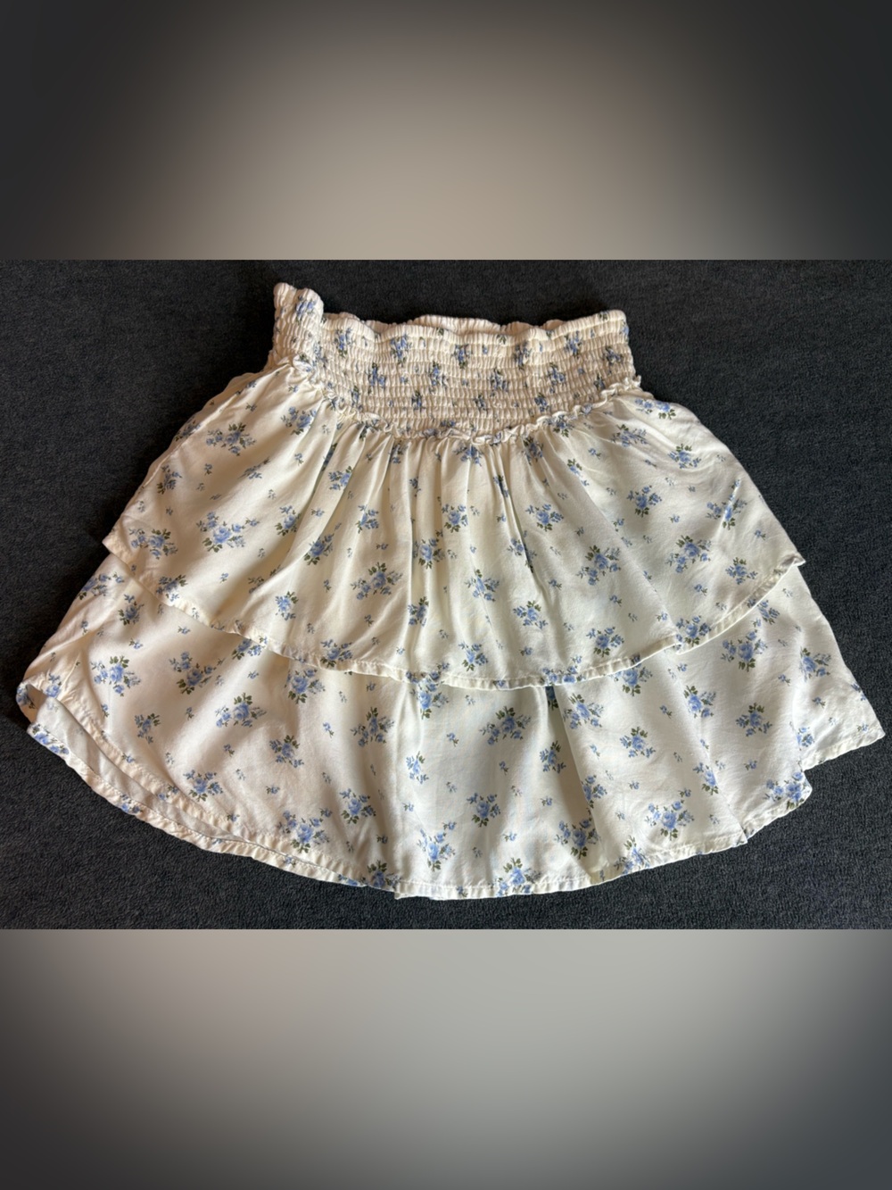 Hollister Cream Floral Tiered Mini Skirt with Blue Flowers Size S